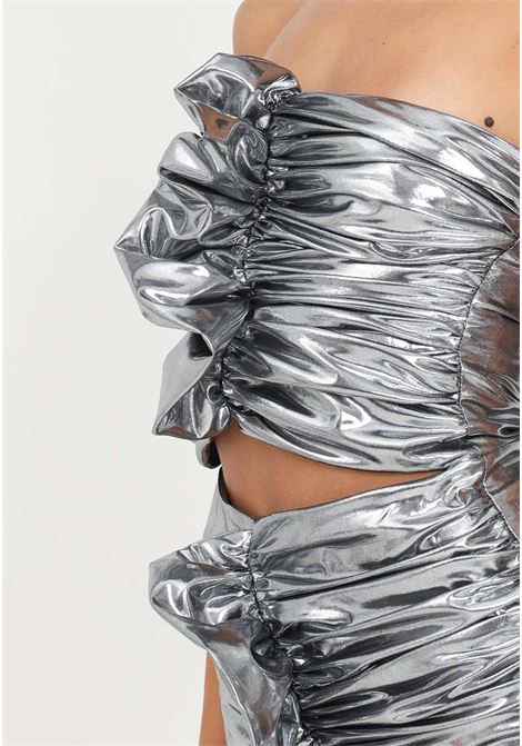 Laminated silver minidress in draped jersey for women AMEN | Dresses | HMW23416018