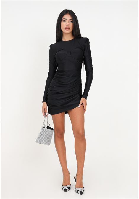Black lycra minidress with drapes for women AMEN | Dresses | HMW23419009