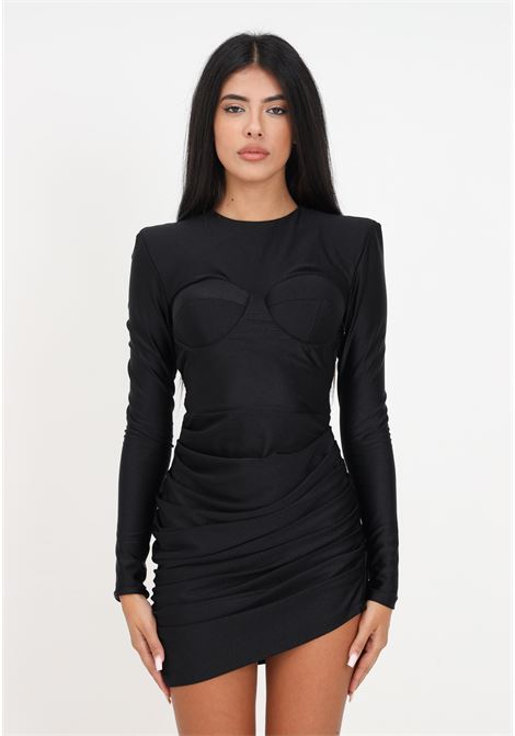 Black lycra minidress with drapes for women AMEN | Dresses | HMW23419009