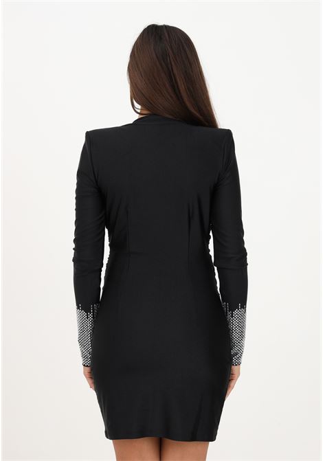 Short black minidress with V-neck and rhinestones for women AMEN | Dresses | HMW23421009