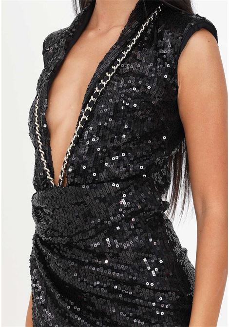 Black sequined minidress with deep neckline and chain for women AMEN | Dresses | HMW23428009