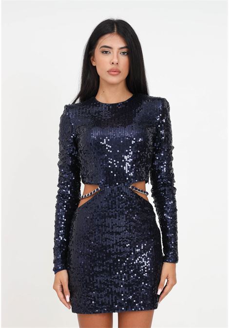 Blue sequined minidress with cut-out and chains for women AMEN | Dresses | HMW23431450