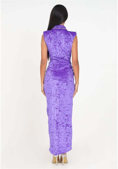 Purple stretch velvet dress with chain detail for women AMEN | Dresses | HMW23500046