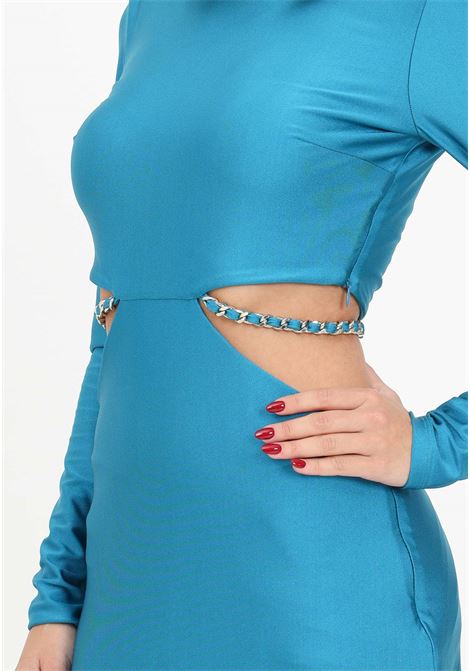 Teal green dress with cut-out and chains for women AMEN | Dresses | HMW23506085