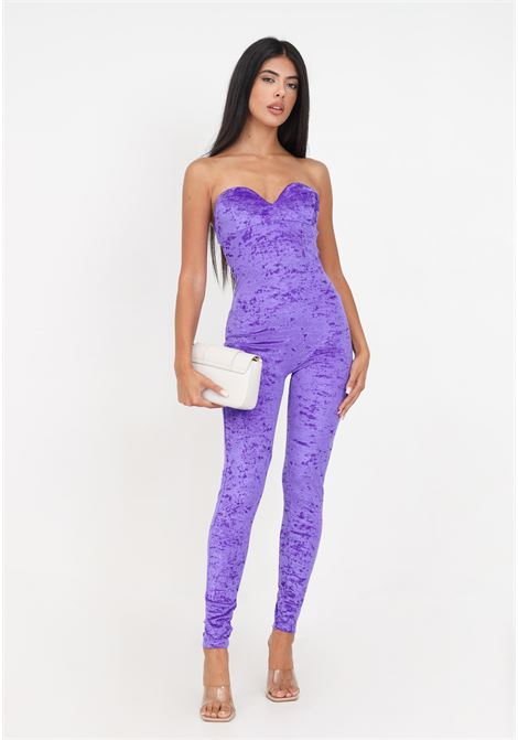 Purple velvet jumpsuit with sweetheart neckline for women AMEN | Sport suits | HMW23700046