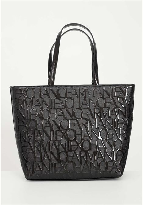 Shopper nera da donna con logo lettering in tono lucido ARMANI EXCHANGE | Borse | 942650CC79400020
