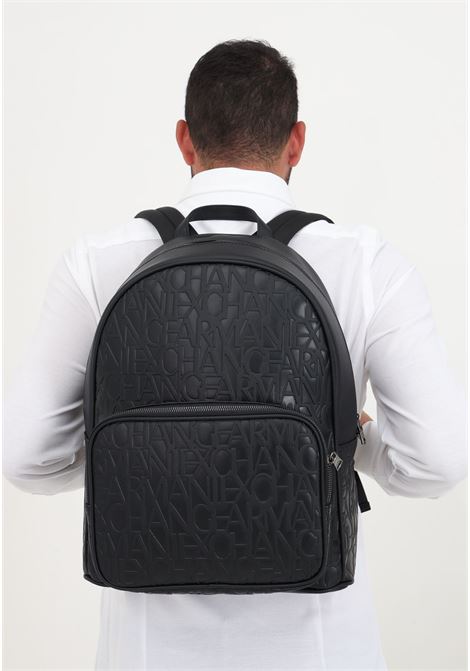 Black unisex backpack with allover lettering logo pattern ARMANI EXCHANGE | Backpacks | 952510CC83800020