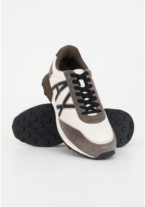 Sneakers color bianco sporco da uomo in suede con maxi logo ARMANI EXCHANGE | Sneakers | XUX157XV588T075