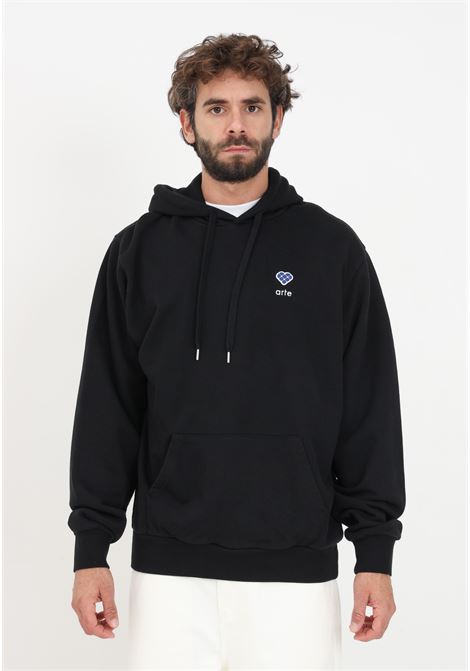 Black sweatshirt with logo patch and hood for men ARTE | AW23-033HBLACK