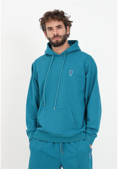 Peacock green sweatshirt with logo patch for men ARTE | Hoodie | AW23-034HLAGOON BLUE