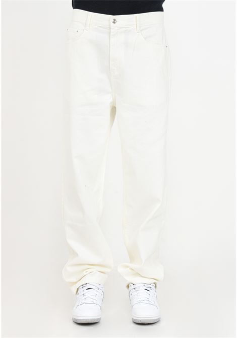Cream colored straight leg jeans with logo embroidery for men ARTE | Jeans | AW23-068PCREAM