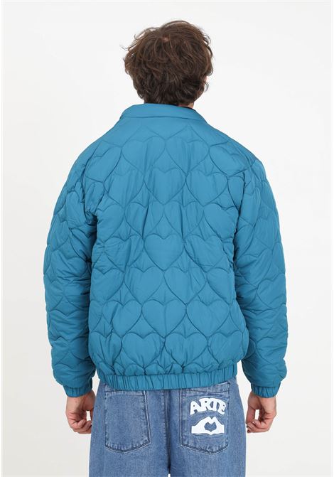 Peacock green quilted down jacket with men's logo ARTE | Jackets | AW23-110JPETROL BLUE