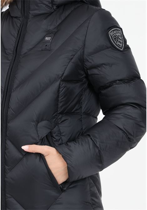 Black down jacket with hood and rhinestone logo for women BLAUER | Jackets | 23WBLDC03141-006047999TT