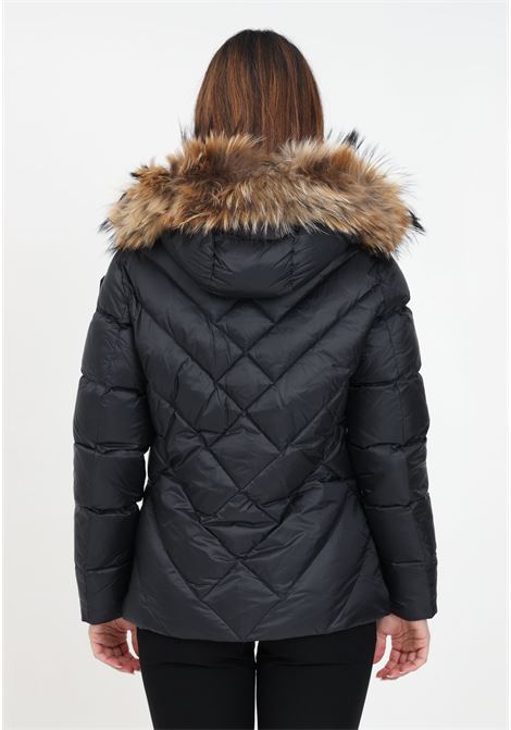 Black down jacket with hood and rhinestone logo for women BLAUER | Jackets | 23WBLDC03141-006047999TT