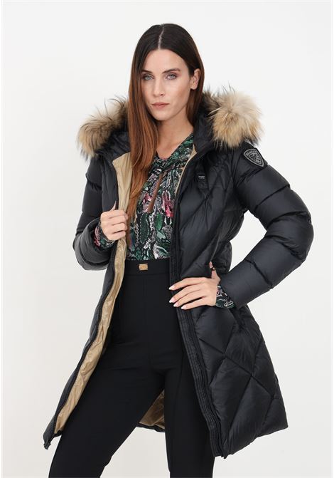 Black down jacket with hood and rhinestone logo for women BLAUER | Jackets | 23WBLDK03140-006047999TT