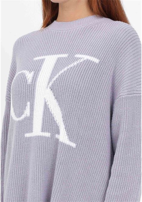 Lilac crew-neck sweater for women with CK logo CALVIN KLEIN JEANS | Knitwear | J20J221347PC1PC1