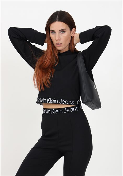 Women's black hooded crop sweatshirt CALVIN KLEIN JEANS | Sweatshirt | J20J221413BEHBEH