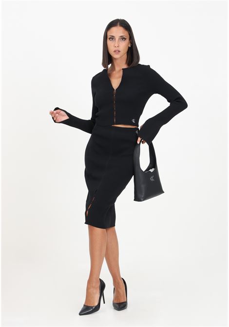 Black ribbed midi skirt for women CALVIN KLEIN JEANS | Skirt | J20J221437BEHBEH