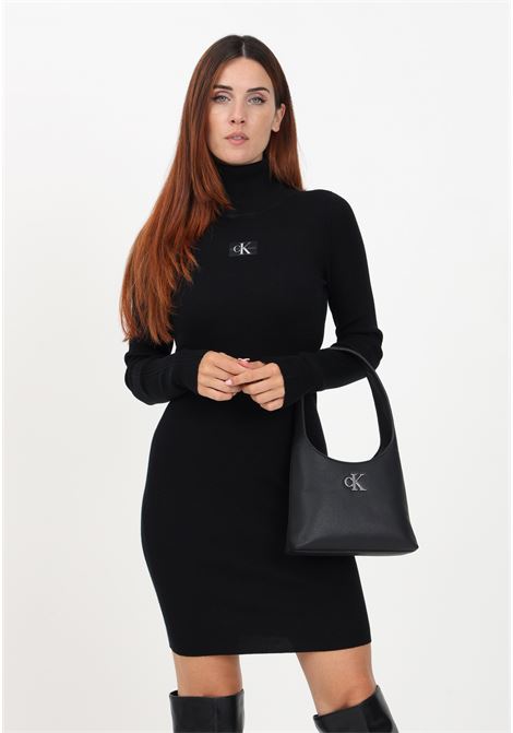Black short dress for women with high collar and logo patch CALVIN KLEIN JEANS | Dress | J20J221690BEHBEH