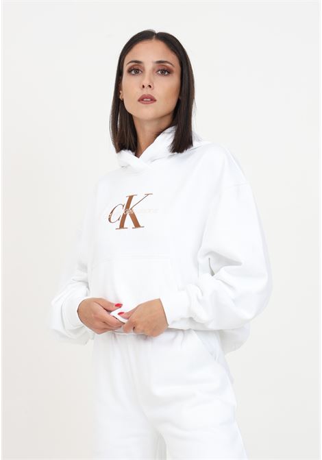 White sweatshirt with hood and logo for women CALVIN KLEIN JEANS | J20J221953YAFYAF