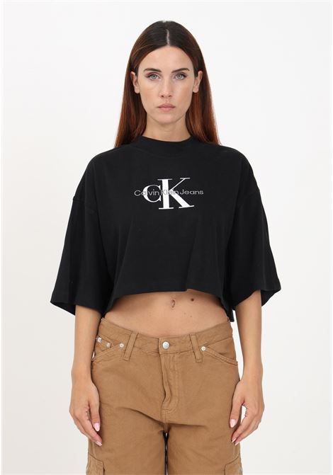 Women's black crop T-shirt with logo CALVIN KLEIN JEANS | T-shirt | J20J222120BEHBEH