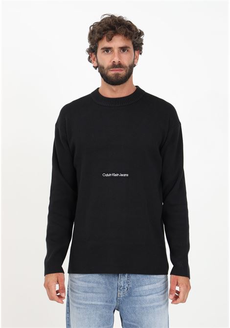 Men's black crew-neck sweater with logo embroidery CALVIN KLEIN JEANS | Knitwear | J30J322859BEHBEH