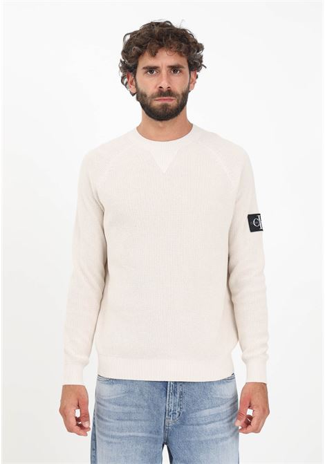 Butter men's sweater with logo emblem CALVIN KLEIN JEANS | Knitwear | J30J323412ACFACF