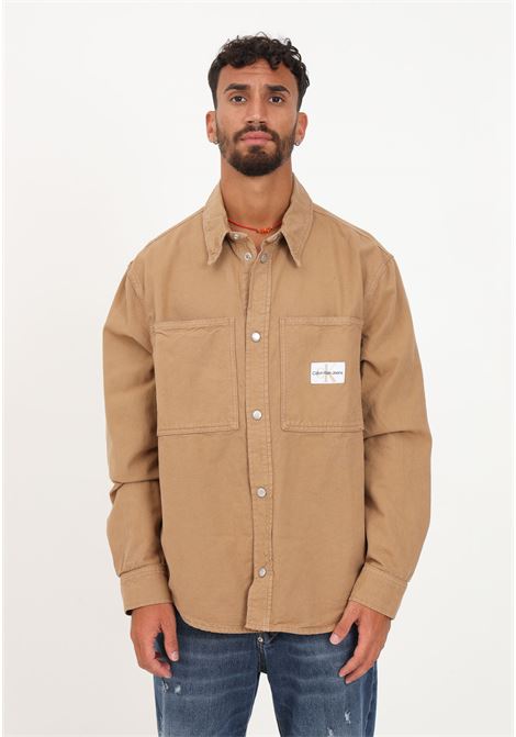 Camicia marrone con tasche e  logo da uomo CALVIN KLEIN JEANS | Camicie | J30J323459GANGAN