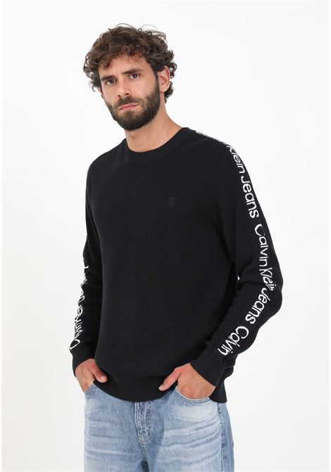 Black men's sweater with logoed bands CALVIN KLEIN JEANS | Knitwear | J30J323808BEHBEH