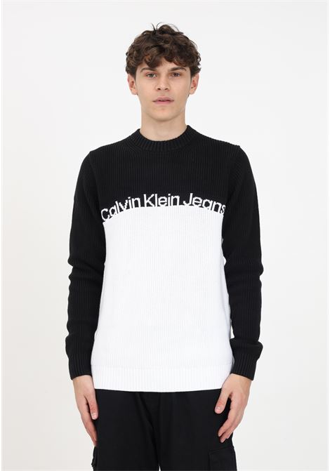 Pullover nero e bianco con logo da uomo CALVIN KLEIN JEANS | Maglieria | J30J323981YAFYAF