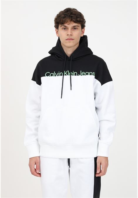 White and black sweatshirt with hood and logo for men CALVIN KLEIN JEANS | J30J324089YAFYAF