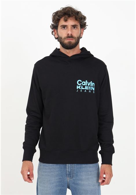 Black hooded sweatshirt for men embellished with logo CALVIN KLEIN JEANS | Sweatshirt | J30J324219BEHBEH