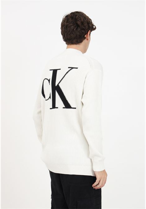 Maglione bianco in cotone con monogramma da uomo CALVIN KLEIN JEANS | Maglieria | J30J324507YBIYBI