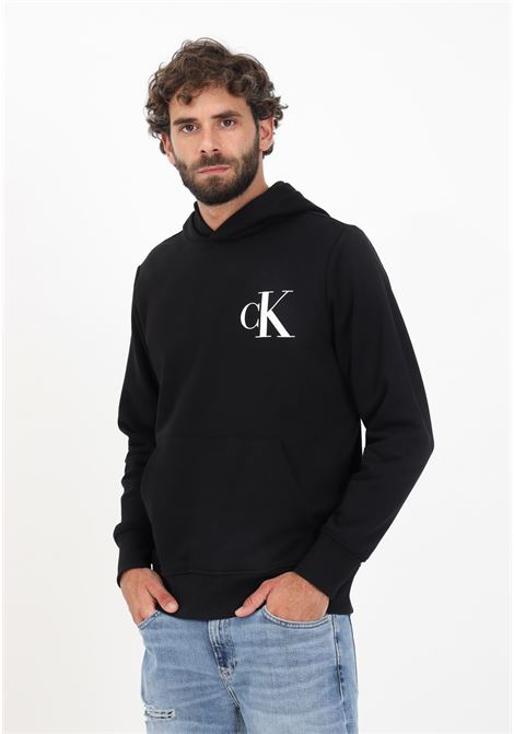 Men's black hooded sweatshirt embellished with CK monogram CALVIN KLEIN JEANS | Sweatshirt | J30J324699BEHBEH