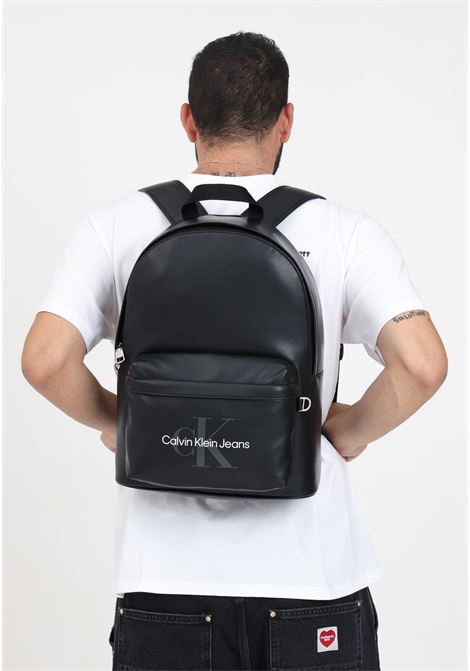 Round black backpack with men's logo CALVIN KLEIN JEANS | Backpacks | K50K510394BDS