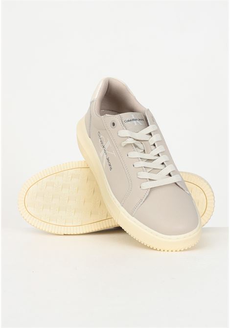 Beige casual sneakers for women embellished with logo print CALVIN KLEIN JEANS | Sneakers | YW0YW01096ACFACF