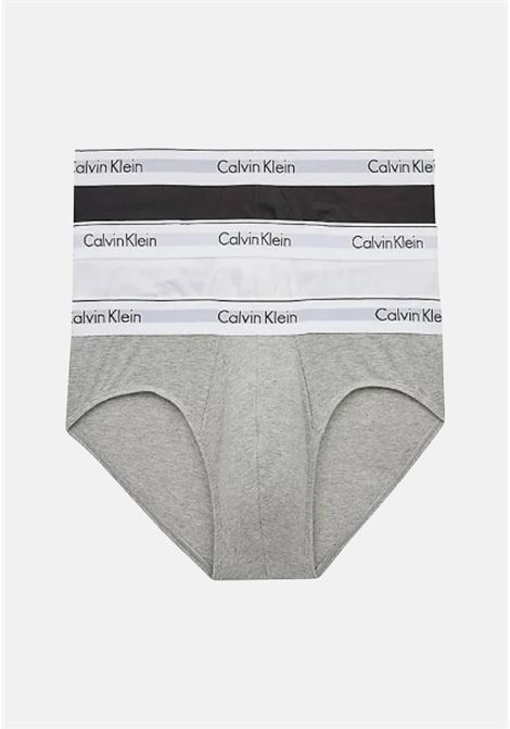 Set of three multicolor men's briefs with logoed elastic bands CALVIN KLEIN | Slip | 000NB2379AMP1