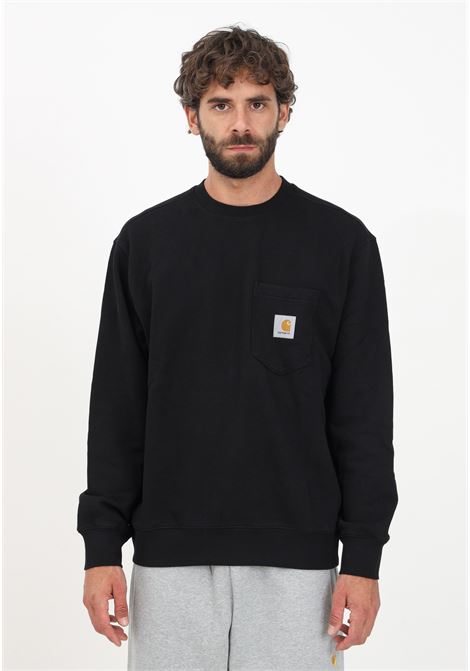 Black crew-neck sweatshirt for men with pocket and logo CARHARTT WIP | I03090389XX