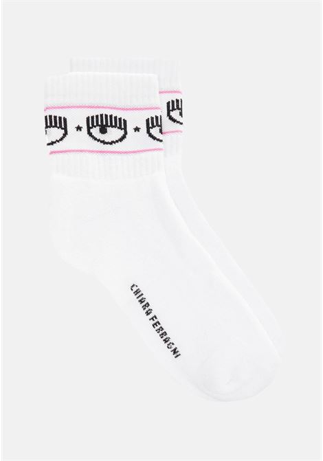 White ribbed socks with logo for women CHIARA FERRAGNI | Socks | 75SB0J02ZG043003