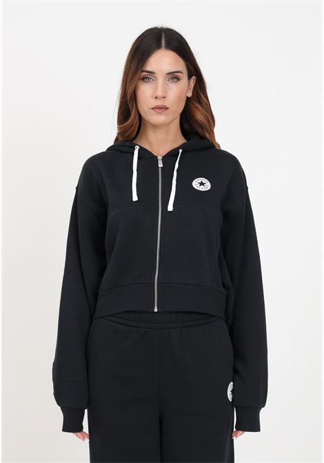 Black sweatshirt with logo and hood for women CONVERSE | Hoodie | 10025888-A01.