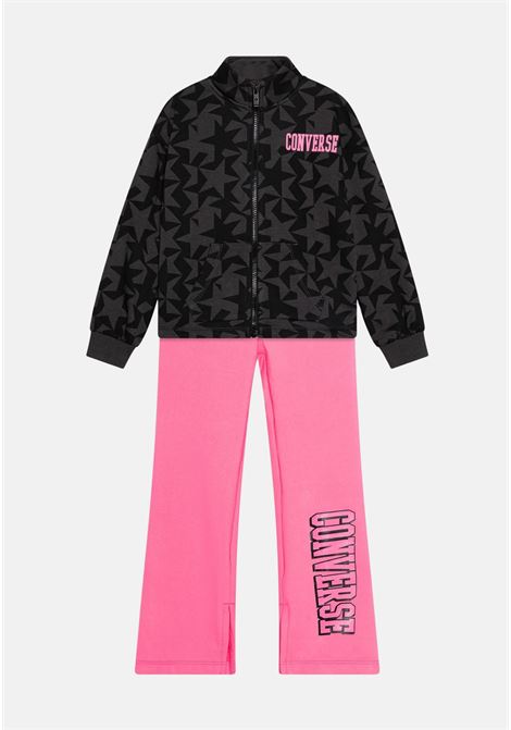 Black tracksuit for baby girls with allover fuchsia logoscript logo print CONVERSE | Sport suits | 1CD867AG9