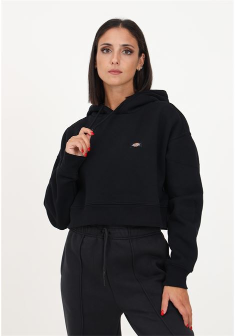 Black women's crop sweatshirt with hood and logo patch DIckies | Hoodie | DK0A4XJTBLK1BLK1