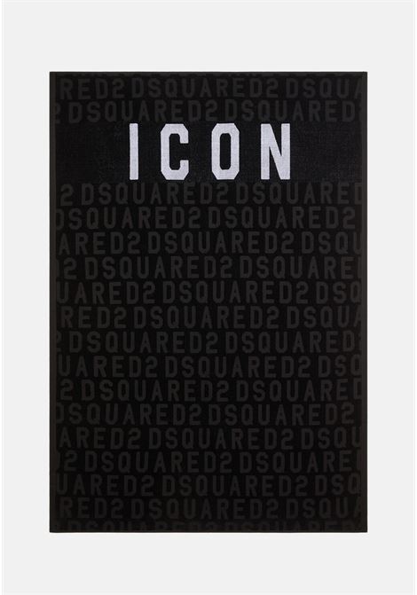 Black beach towel for men and women with ICON logo and all-over DSQUARED2 logo DSQUARED2 | Beach towel | D7P00422010