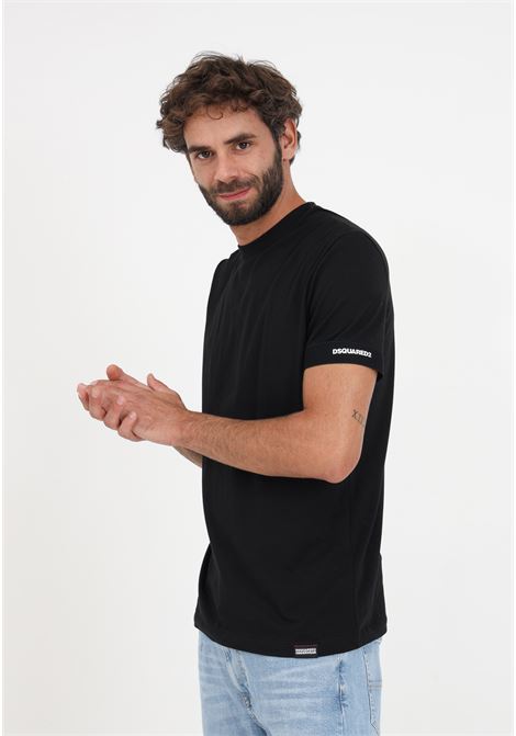 T-Shirt nera da uomo con bande logo DSQUARED2 | T-shirt | D9M3U481001