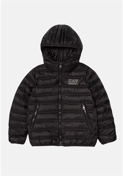 Black quilted down jacket with hood for boys and girls EA7 | Jackets | 6RBB03BN5ZZ1200