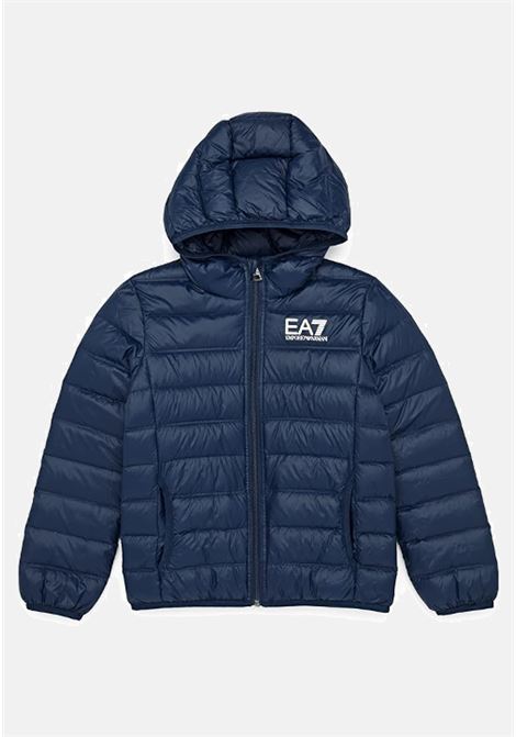 Blue quilted down jacket with hood for boys and girls EA7 | Jackets | 6RBB03BN5ZZ1554