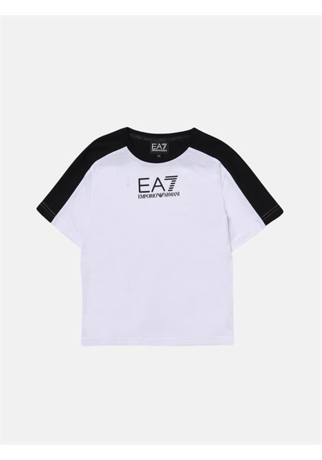 T-shirt bianca e nera con logo da bambino EA7 | T-shirt | 6RBT64BJ02Z1100