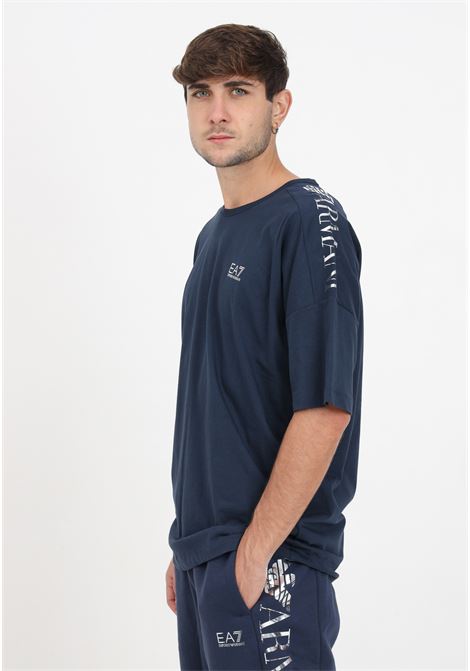 T-shirt blu con logo argento da uomo EA7 | T-shirt | 6RPT10PJ7CZ1554