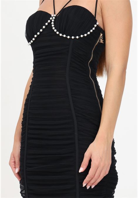 Black tulle midi dress with pearls for women ELISABETTA FRANCHI | AB53337E2110