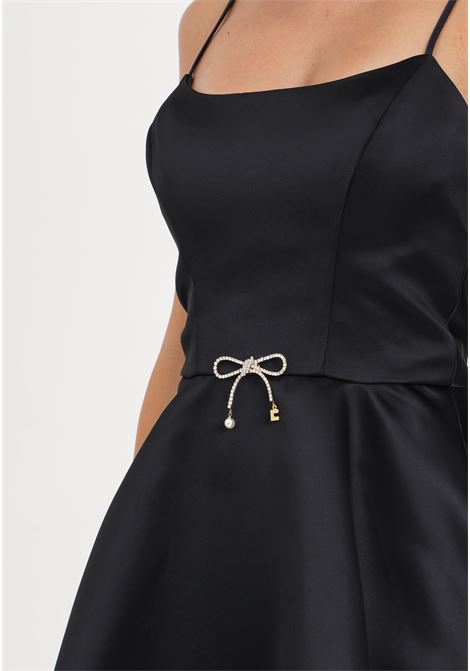 Miniabito nero  in raso duchesse con fiocco gioiello ELISABETTA FRANCHI | Abiti | AB55437E2110